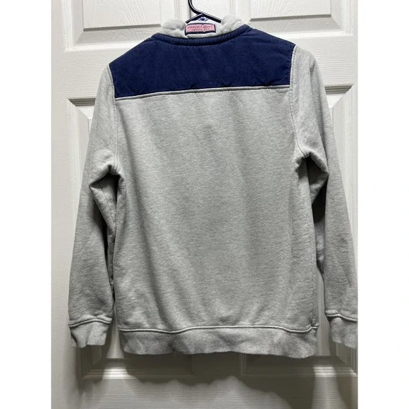 Vineyard Vines Sweater  Kids XL (18) Gray & Blue 1/4 Zip Pullover Preppy Casual - Picture 3 of 12